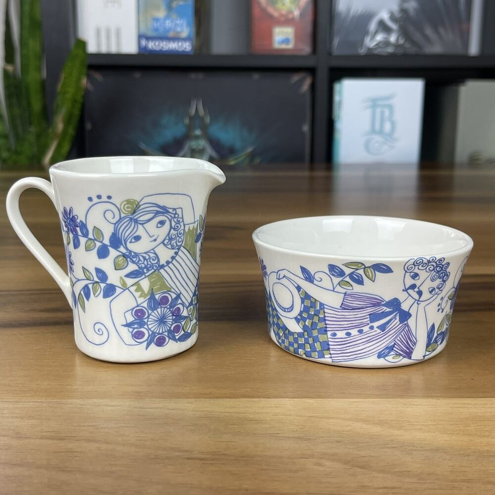 Figgjo Flint Turi Design Lotte Hand Painted Silkscreen Cream & Sugar Bowl Set - Picture 3 of 16